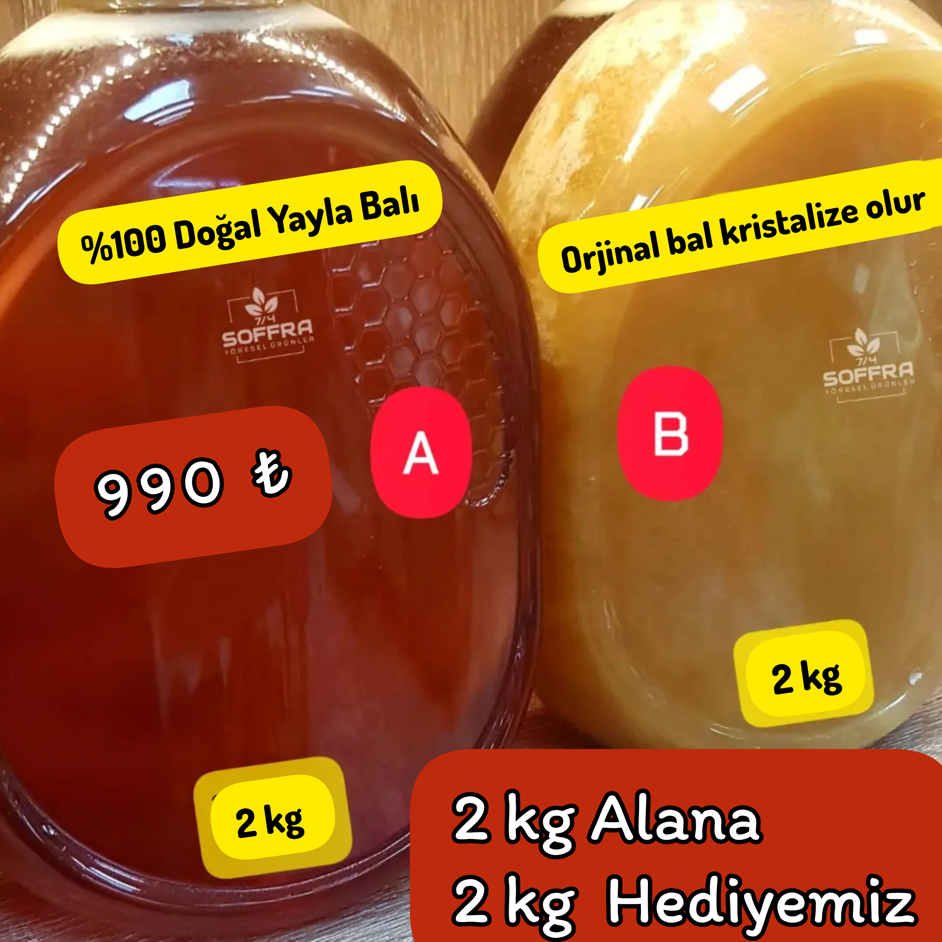 Süzme Yayla Çiçek Balı Özel 2 kg Alana 2 kg Bedava