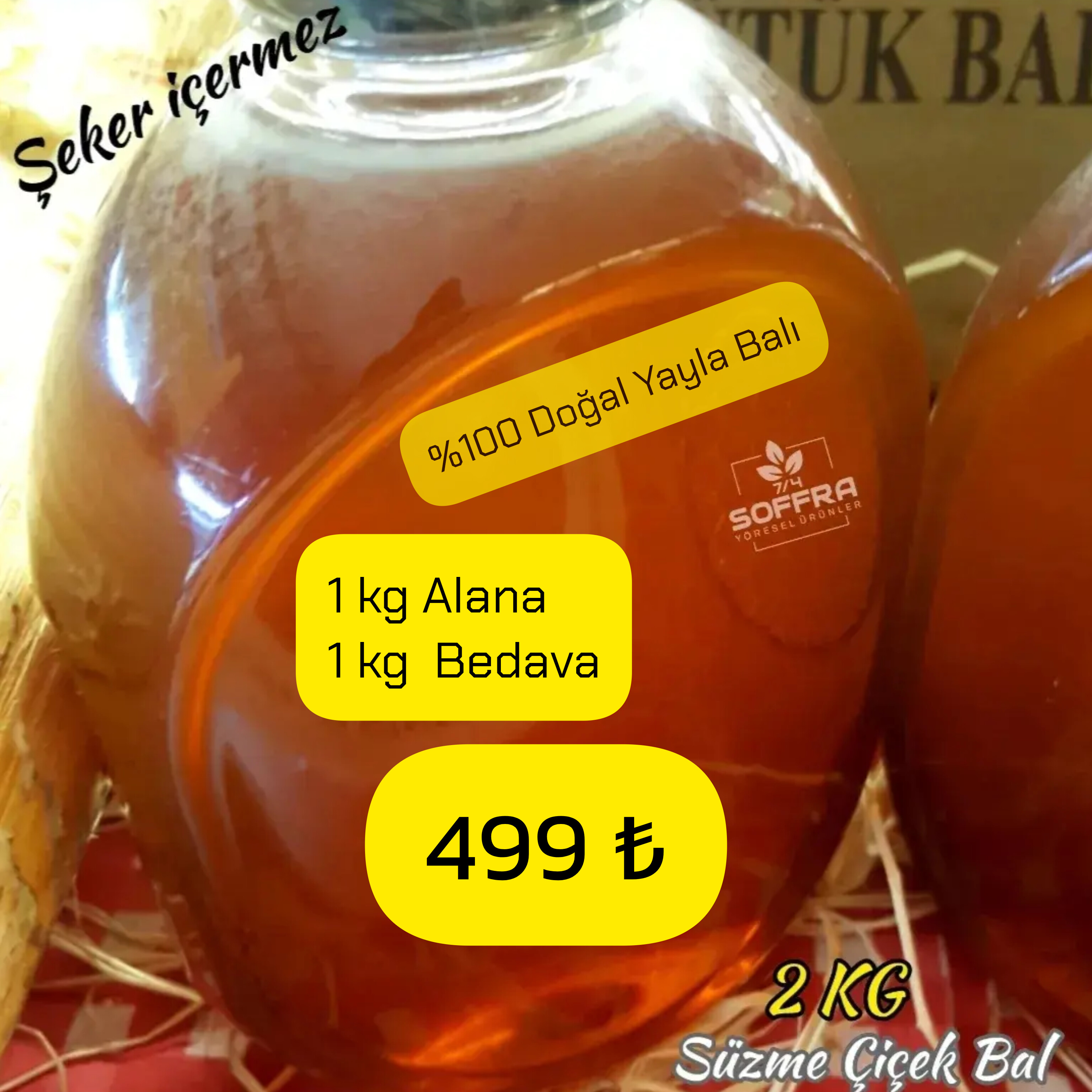 Süzme Yayla Çiçek Balı Özel 1 kg Alana 1 kg Bedava