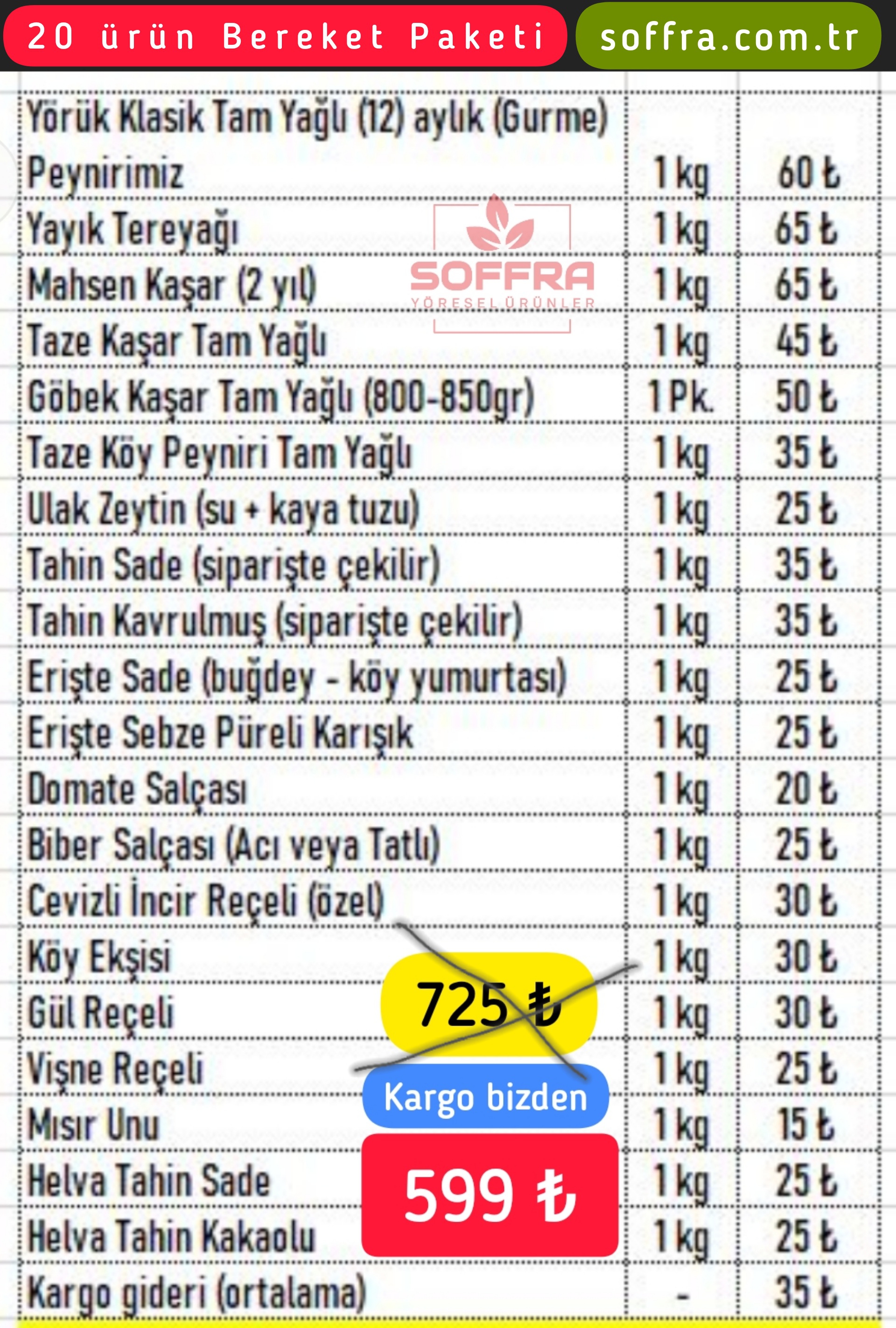 Özel İndirimli Paket 599 ₺ (20 çeşit ürün)